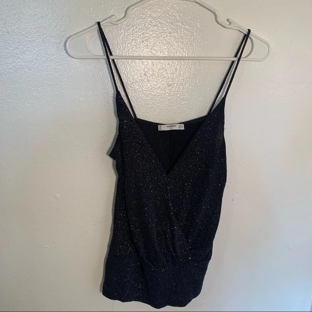Mango Suit Sleeveless Faux Wrap Blouse Black Beaded - Image 2