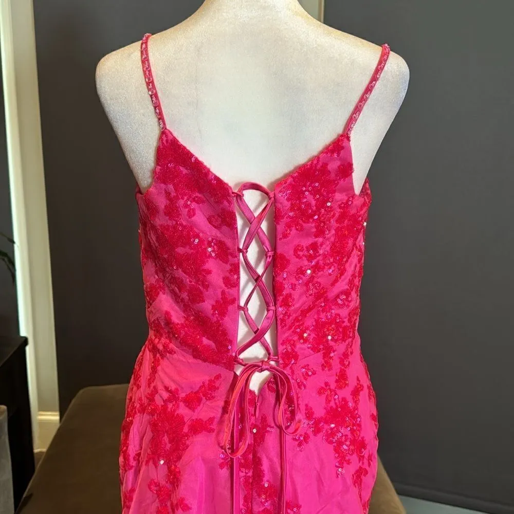 Women’s Pink Mermaid Fit Prom Party Dress Sparkly Sequins Lace Up Back Size 6 - Image 5