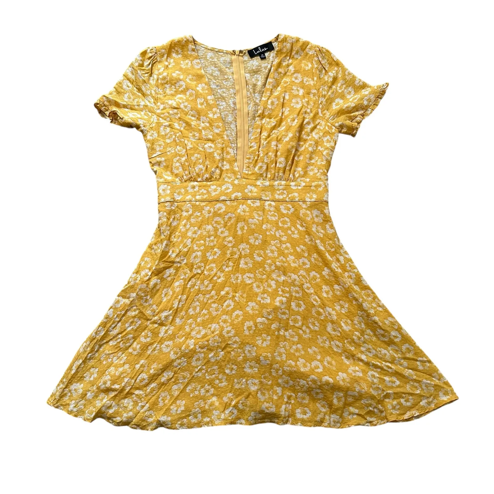 Lulus yellow & white floral short-sleeve mini dress size M - Image 13