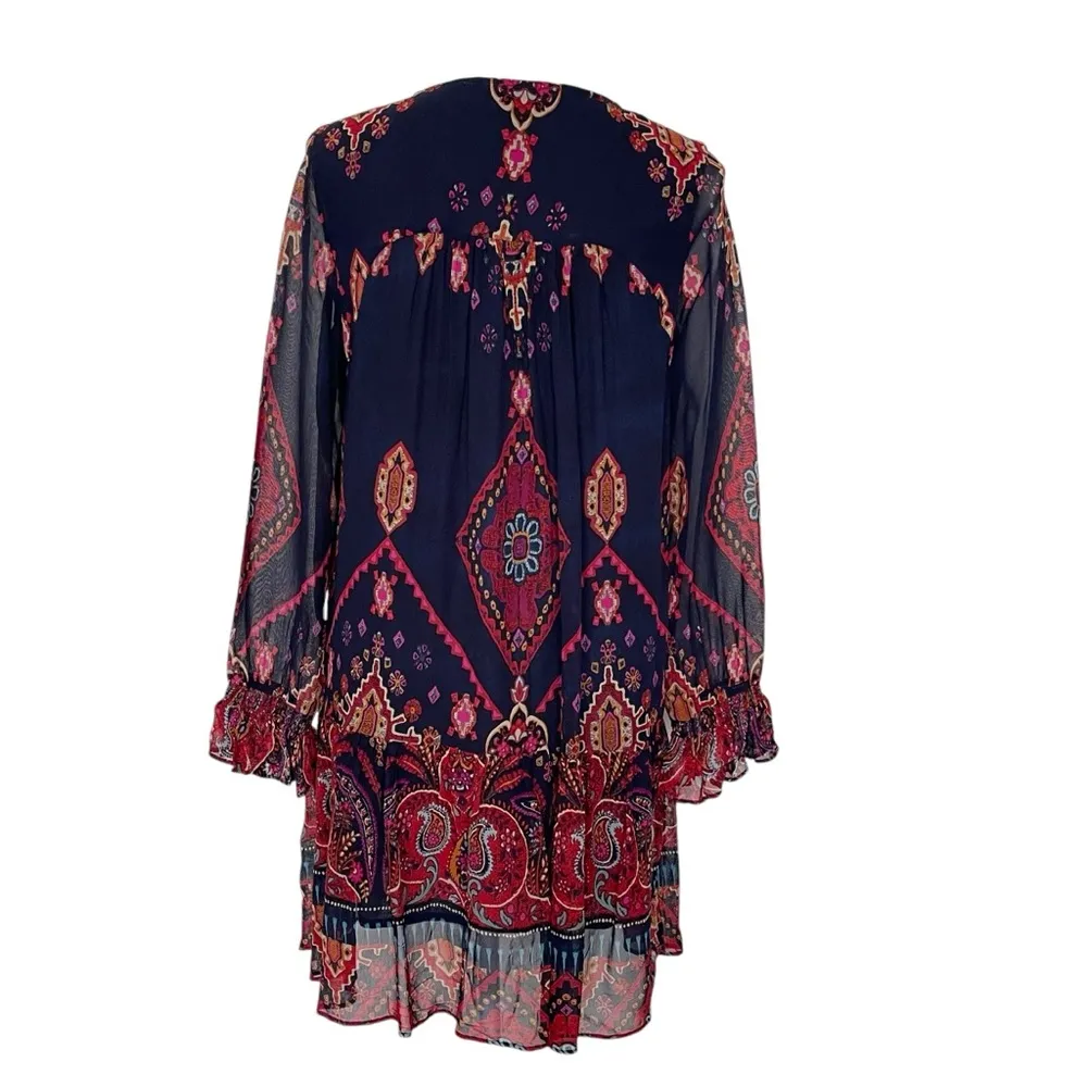 Soft Surroundings Iskra Embroidered Tassel Tunic Top Women’s Size S Chiffon Navy - Image 5