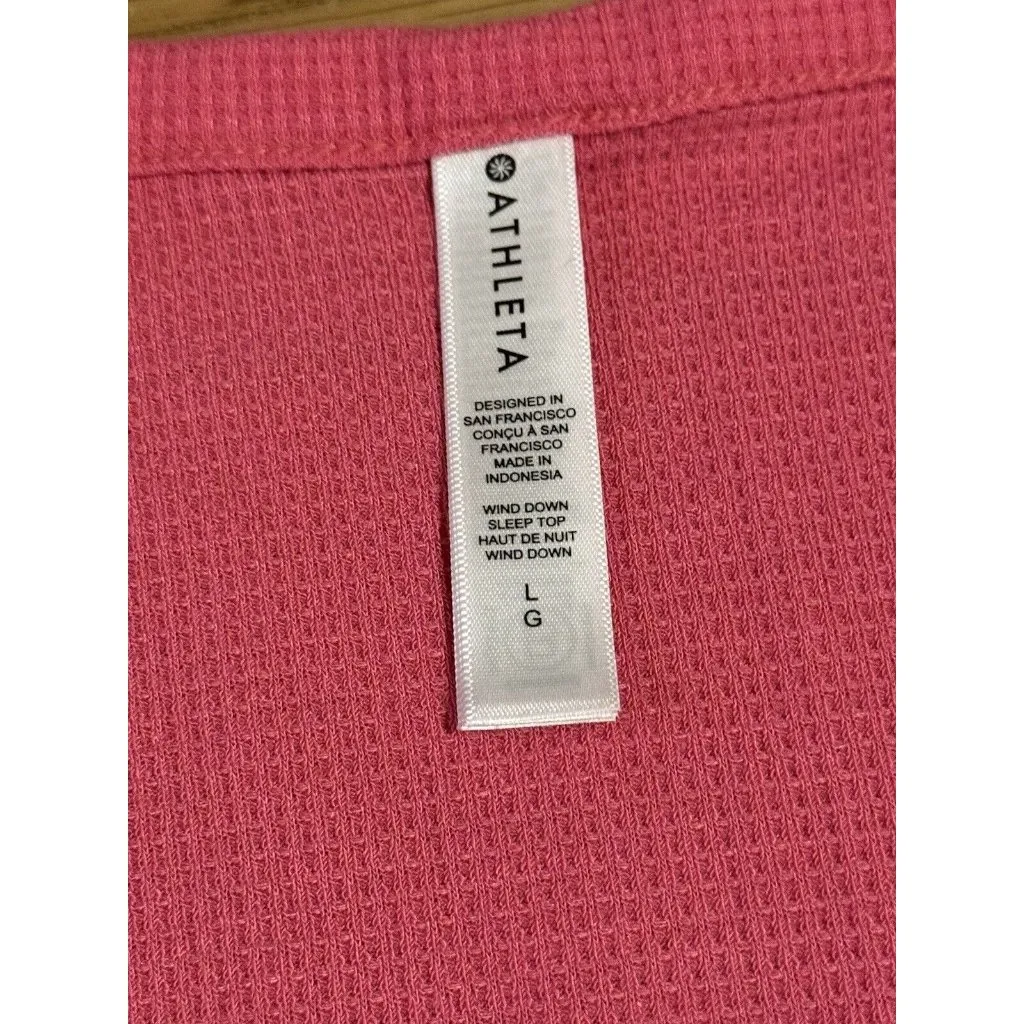 Athleta Shirt Womens Large‎ Pink Long Sleeve Waffle Knit Wind Down Sleep Top Tee - Image 3