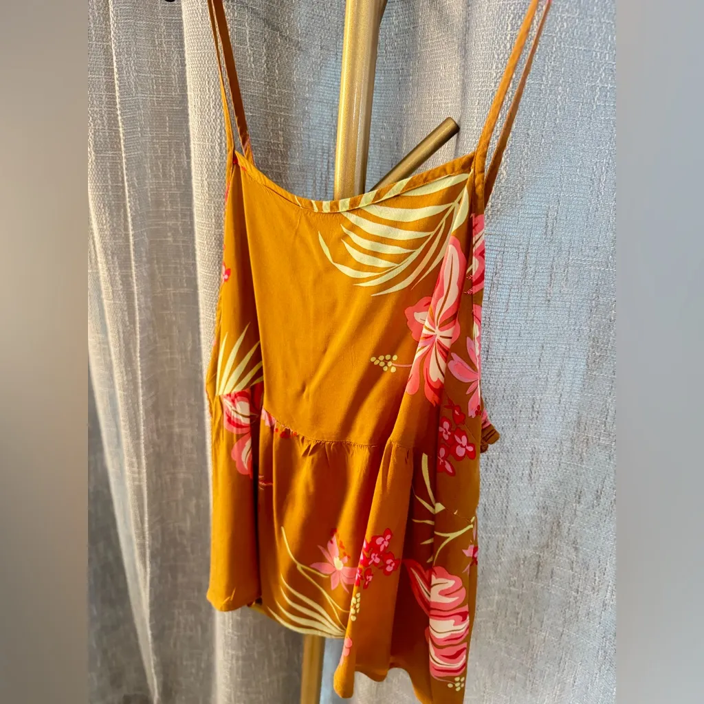 BP Nordstrom Spaghetti Strap Tank Top Tropical Floral Smocked 100% viscose Large - Image 3