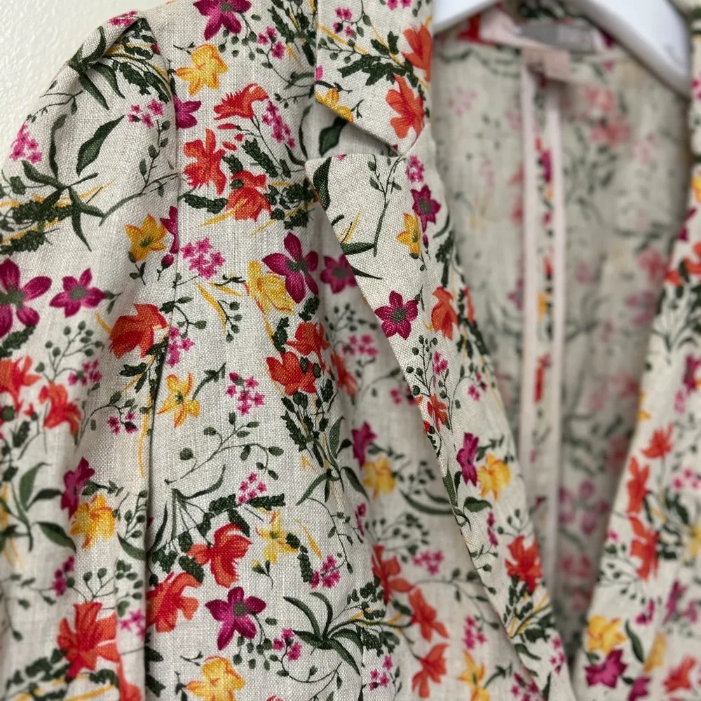 Forever 21 Red & beige‎ Floral Blazer Lightweight Suit Jacket size XS 100% Linen - Image 4