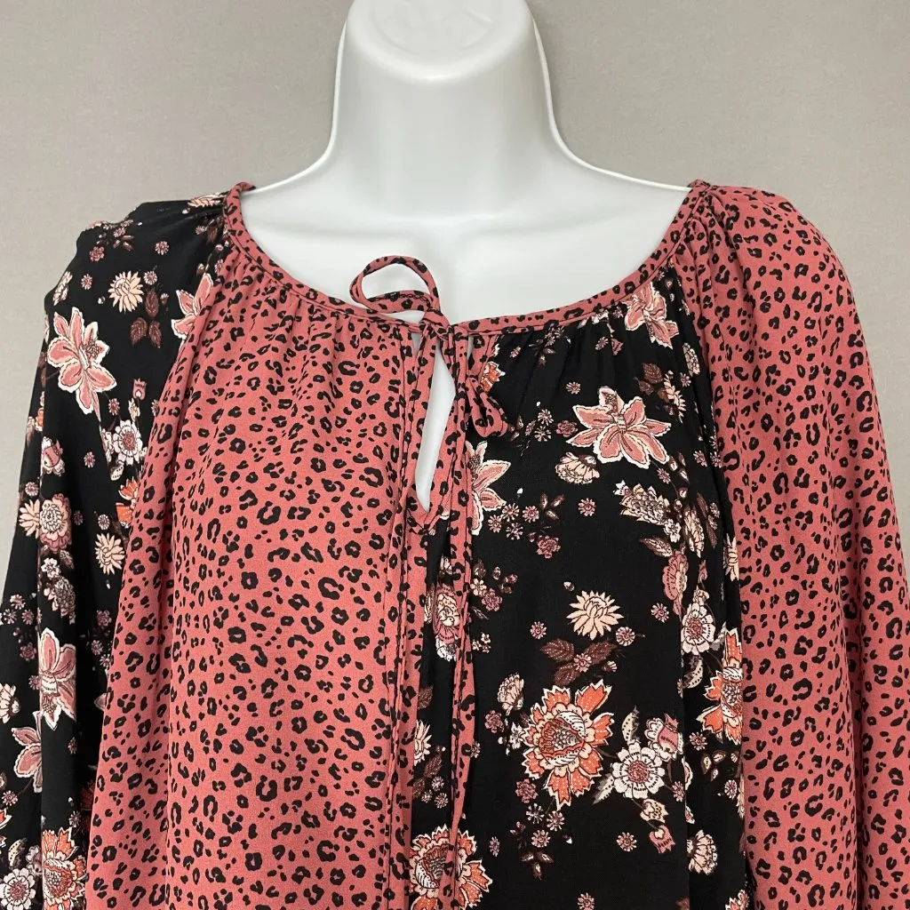 Haptics Top Floral Animal‎ Print Women Size Large Peasant Blouse Long Sleeve Pink - Image 5
