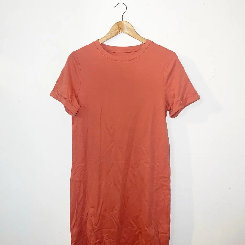 A new day cotton cuffed sleeve midi tshirt orange/red short sleeve dress - Image 2