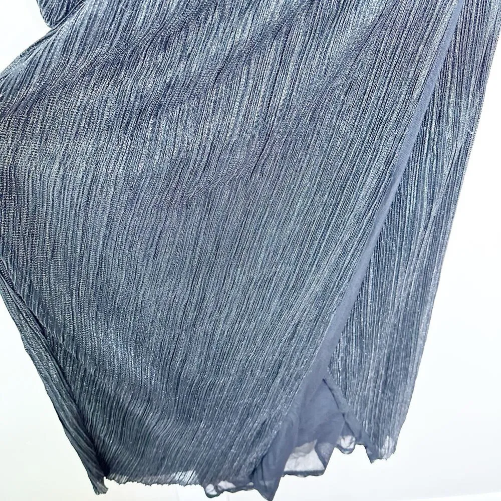 Saylor Midi Dress Alora Plissé One Shoulder SlitHem Black Metallic Size M0 - Image 7