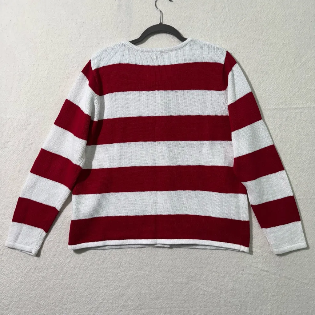 Classic Elements Red/White Striped Christmas Tree Cardigan Sweater Size Large - Image 2