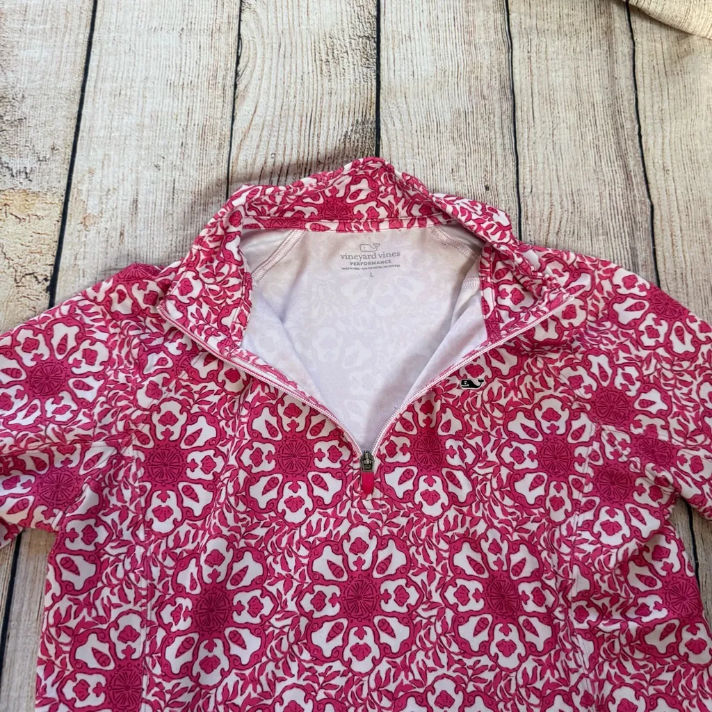 Vineyard Vines‎ Performance Sz Large Pink White Medallion Quarter Zip Pullover - Image 8