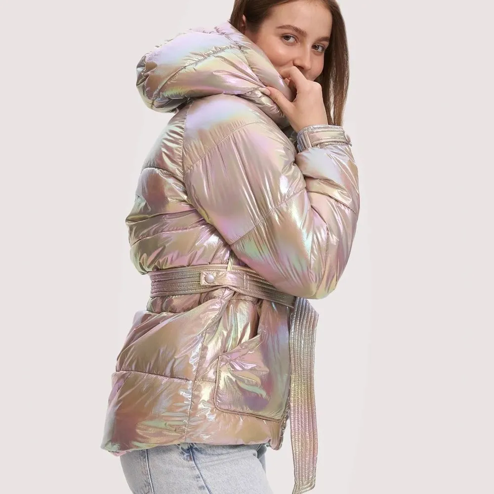 NEW Noize Bonita Holographic Puffer Jacket Size XS Metallic Tanzanite Ski Sporty Silver - Image 10