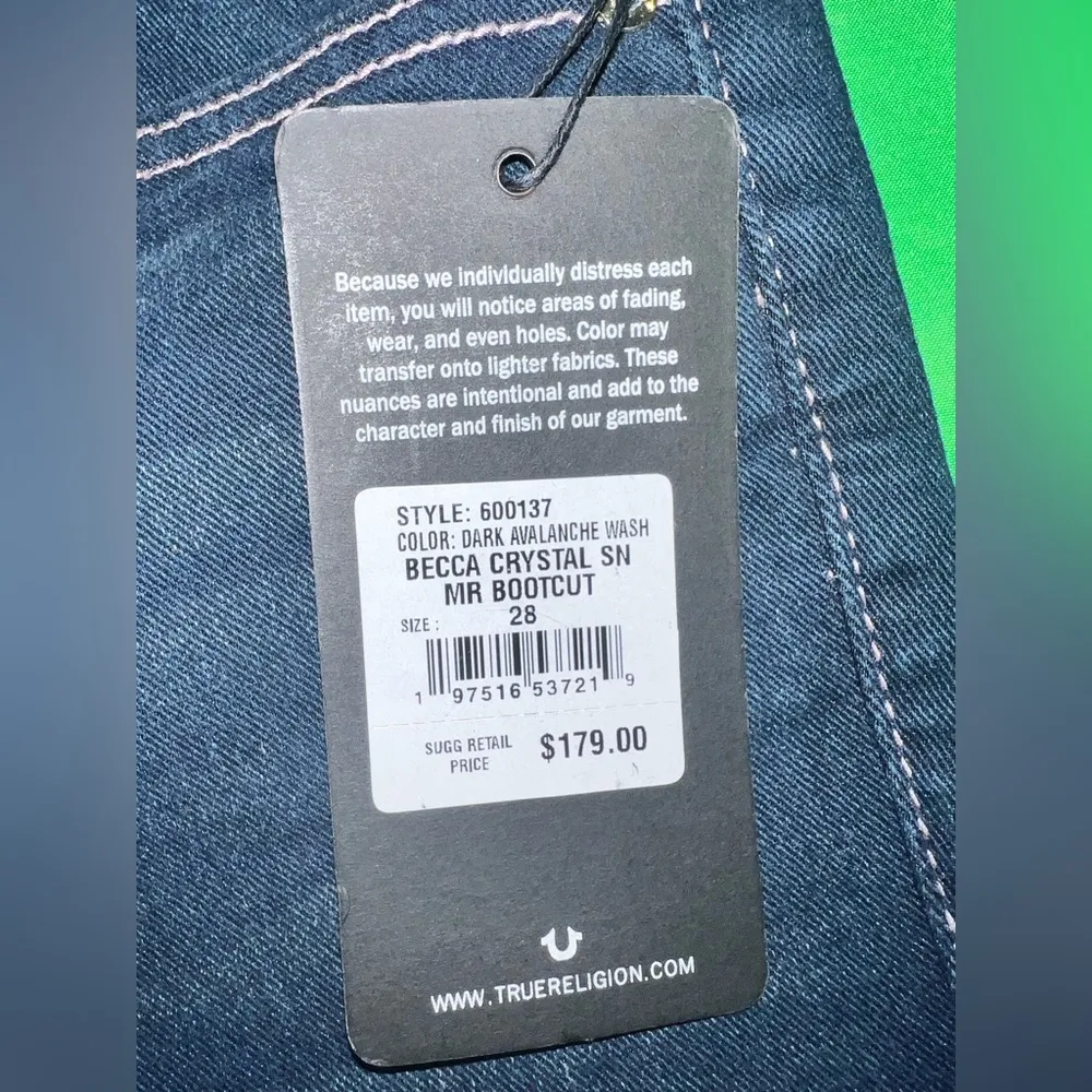 NWT Women's True Religion Becca Mid Rise Boot Cut Dark Blue Jeans size 28 - Image 14