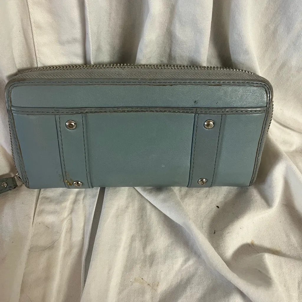 Vtg COACH Wallet Soho Zoe Double Buckle Teal Blue Leather Accordion Zip Around - Image 3