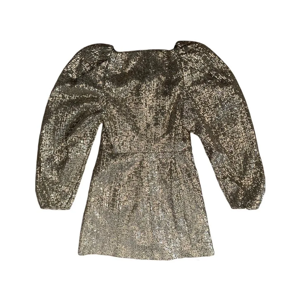 Zara womens small gold sequin mini dress new festive swift puff blogger - Image 9