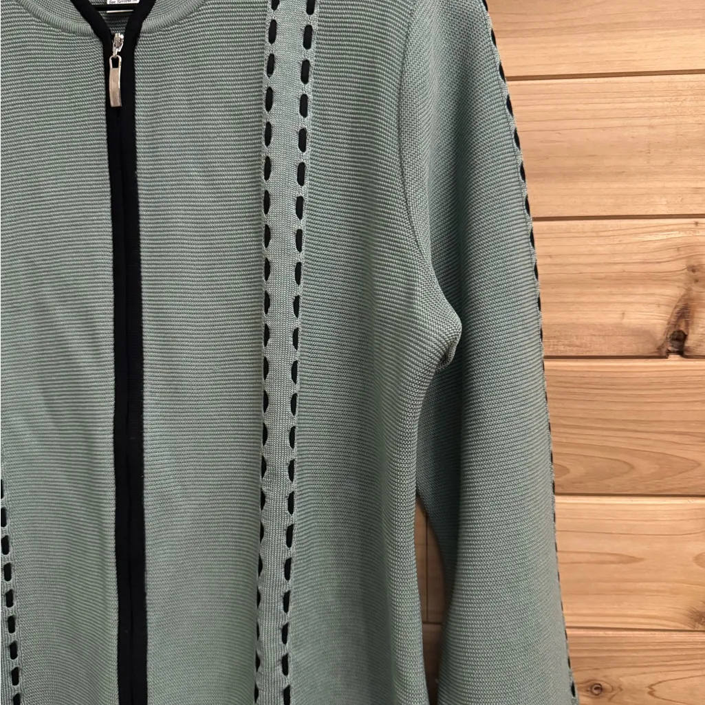 Vintage Exclusively Misook Size 2X Full Zip Acrylic Green Blue Cardigan - Image 6