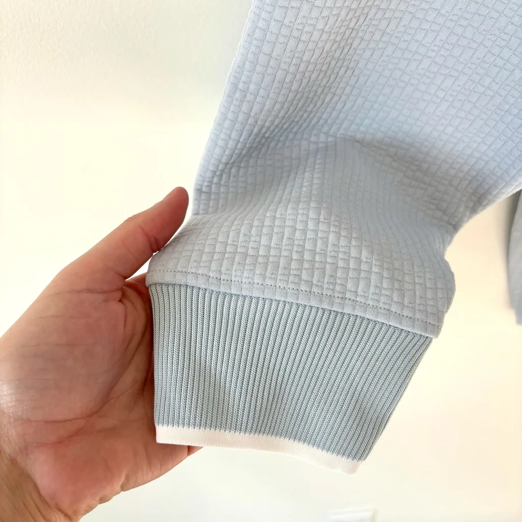 Lululemon Textured Long-Sleeve Polo Shirt Starch Blue White Athleisure Preppy - Image 7