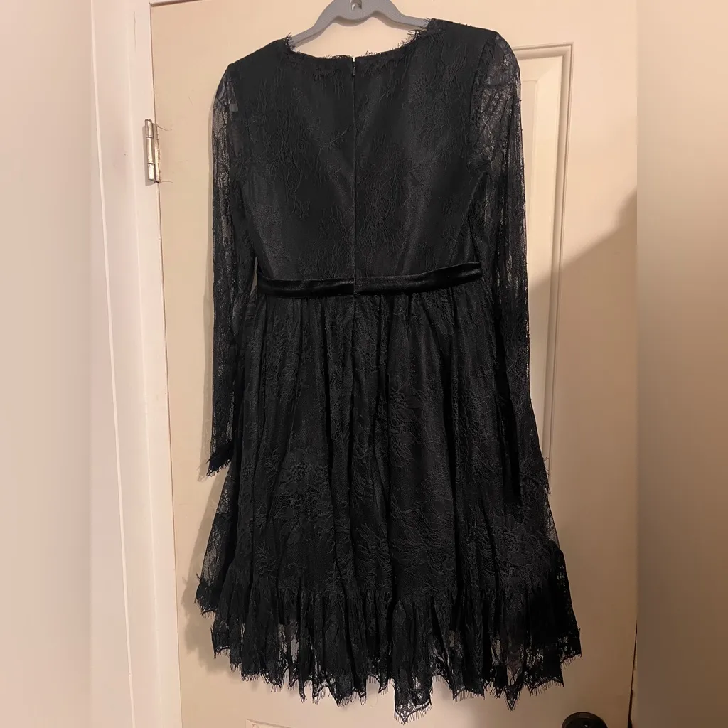 MAC DUGGAL $458 Black Long Sleeve Formal Floral Lace Babydoll Dress 49794 Prom - Image 4