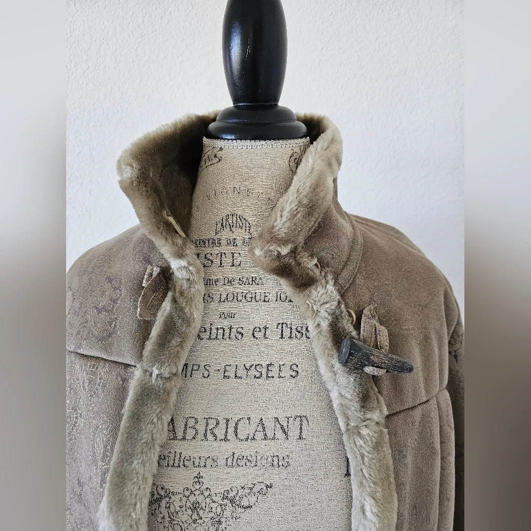 Dennis Basso Beige Tan Taupe Faux Suede Faux Fur Paisley Coat New With Tags S - Image 3