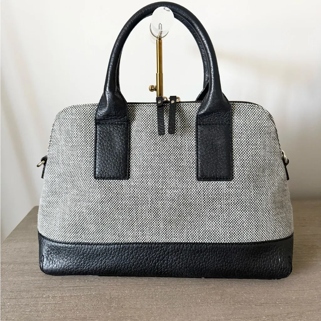 Kate Spade Southport Avenue Jenny Satchel Black Leather w. Black & White Tweed - Image 3