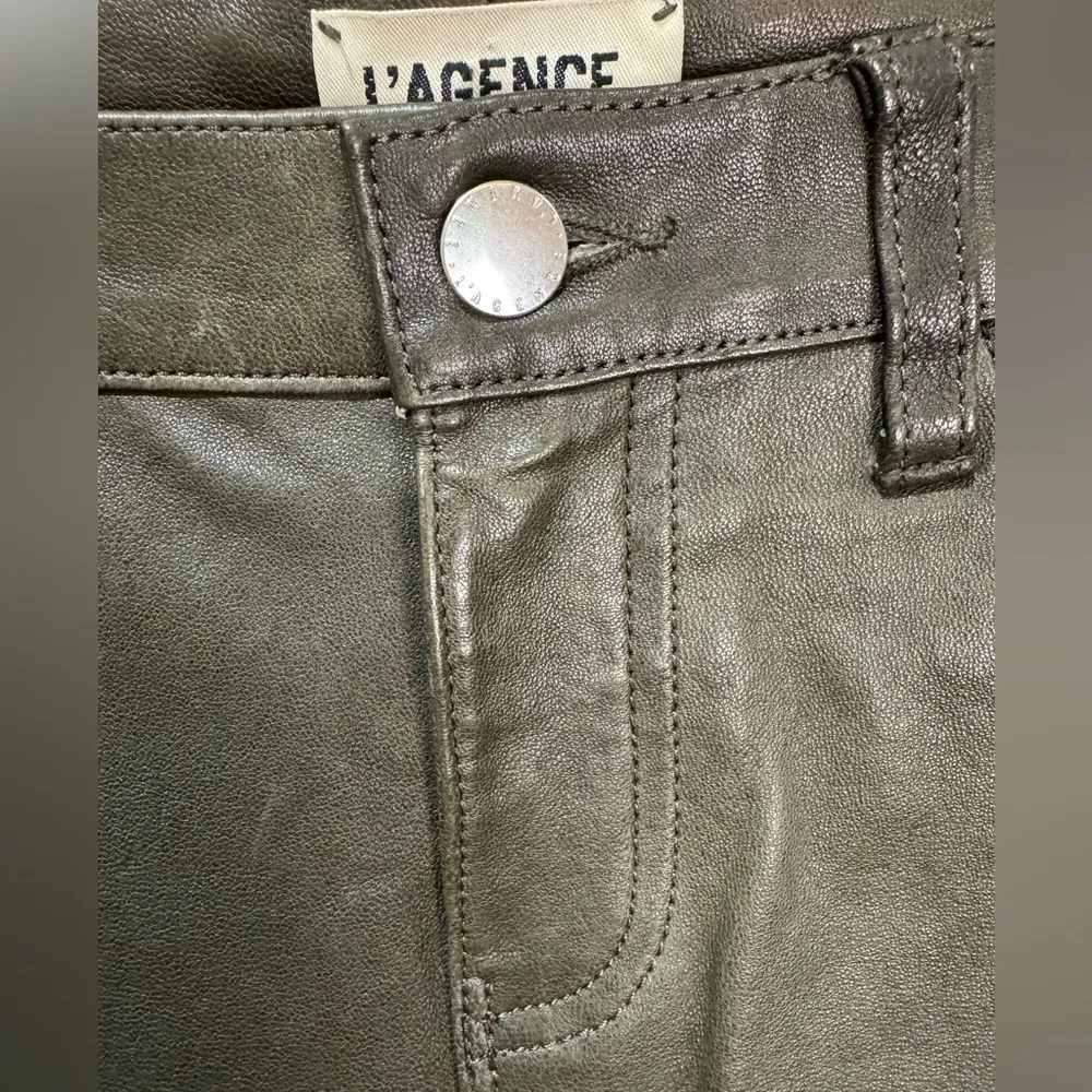 L’AGENCE Adelaide Dark Green Lambs Leather Pants Sz 25‎ - Image 2