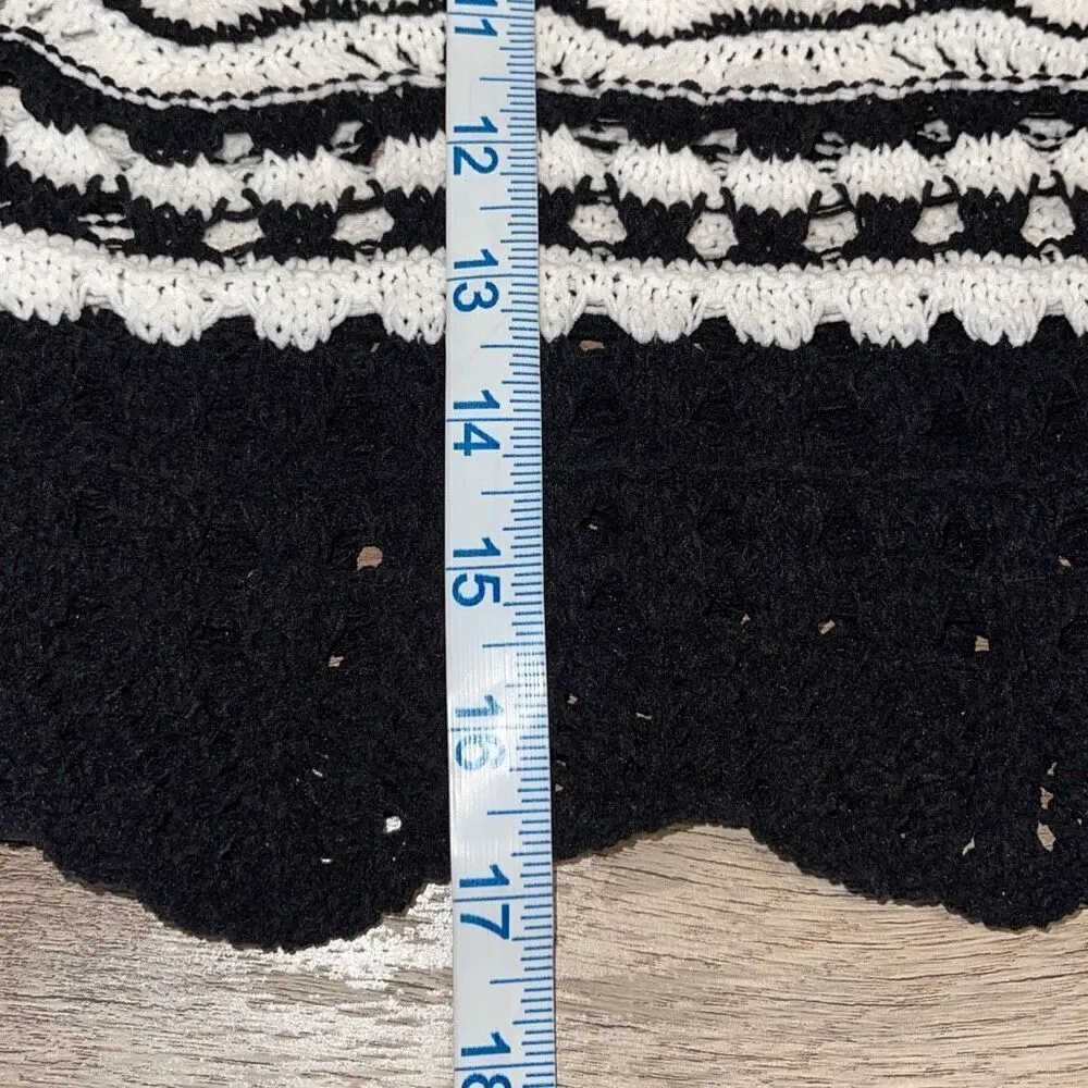 Zara Womens Pullover Open Knit Stripe Long Sleeve Sweater Black White Size Small - Image 10