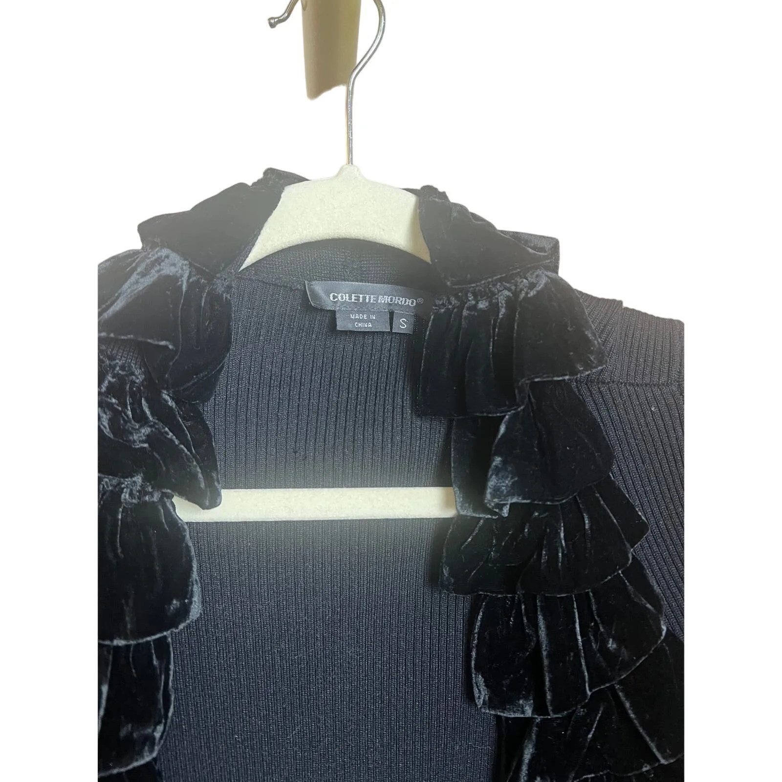 VTG Colette Mordo Black Sweater Velvet Ruffle Detail Women’s Size S - Image 2