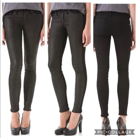 Rag & Bone Hyde Genuine Leather Panel Jeans Size 27 Coal - Image 3