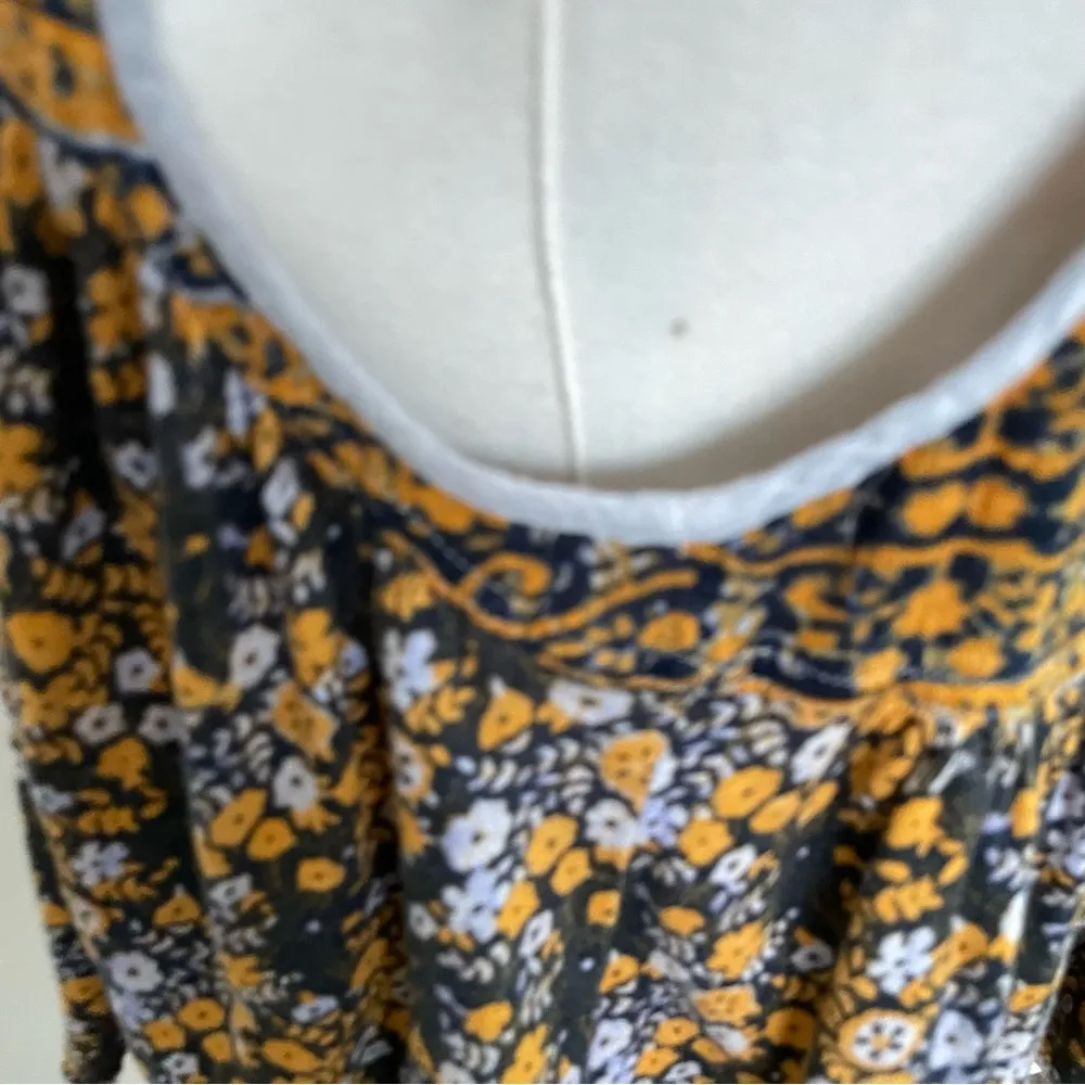 Free People Tank Top Lucky Coin Cropped Babydoll Floral Linen Blend Yellow Grey - Image 9