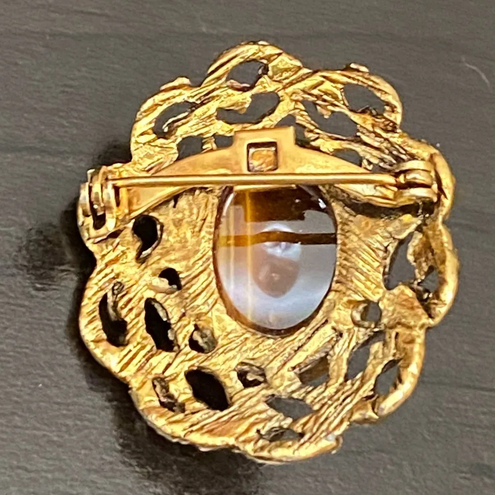 Vintage Unsigned Victorian Revival Tiger Eye Brooch - Image 10