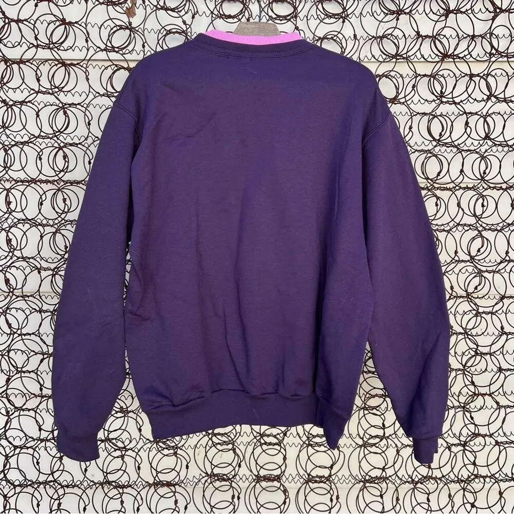 Vintage 90s Granny sweatshirt purple double collar glitter metallic fall leaves Size L - Image 3