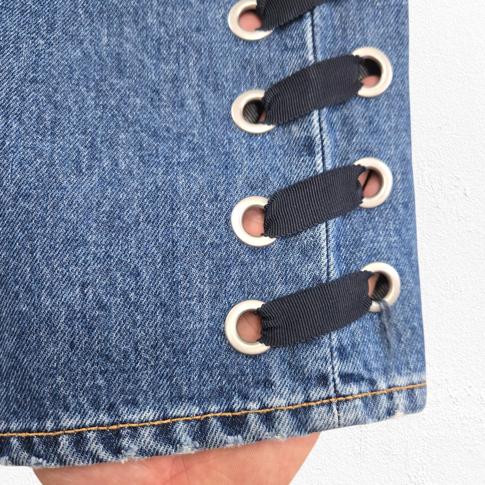 Veronica Beard Stone Blue Ines Lace Up Straight Leg Girlfriend Jeans Size 28 - Image 5