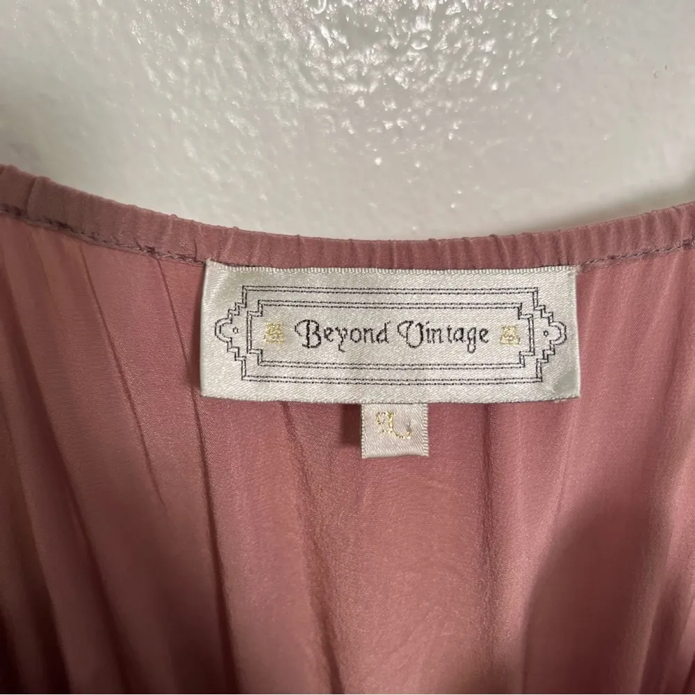 Beyond Vintage Silk Dress Sleeveless Mauve Pink Feather L Size L - Image 7