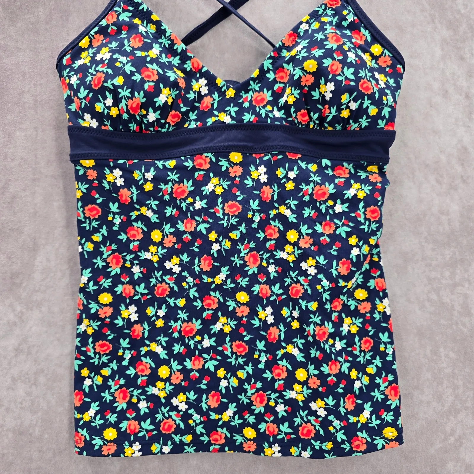 Lands' End Blue Floral Crisscross Tie Padded‎ Swimwear Tankini Tank Top Small 4 - Image 4
