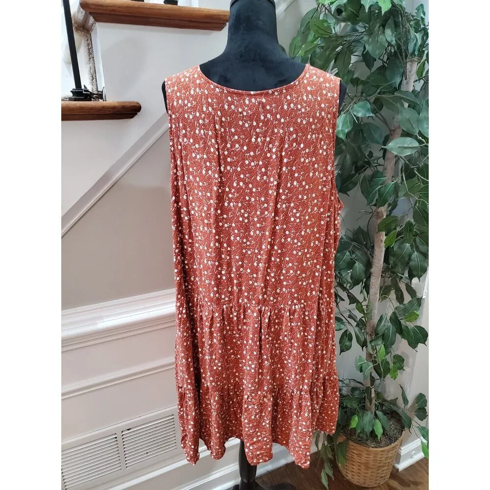 True Craft Women Orange Polka Dot 100% Rayon V Neck Sleeveless Top Shirt Size 3X - Image 7