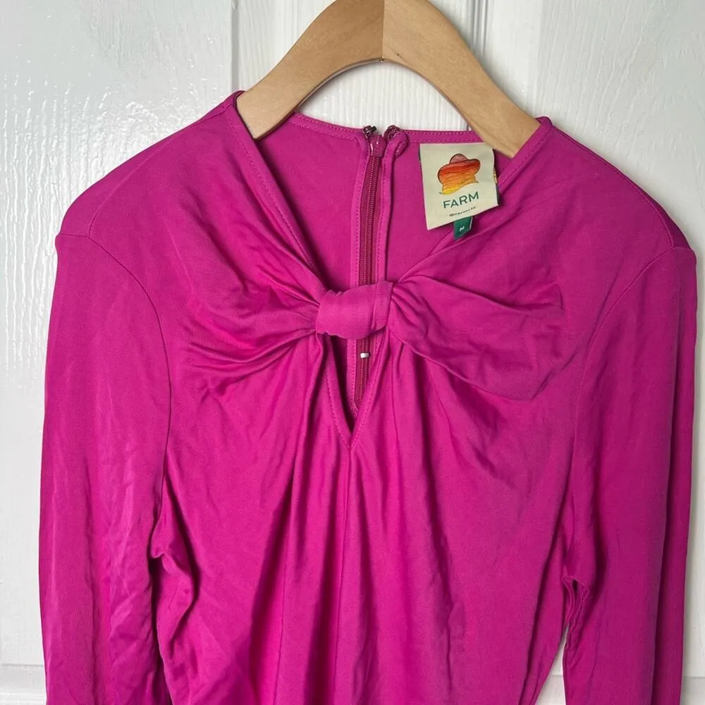 Farm Rio Pink Long Sleeve Knot Twist Key Hole Neck Zip Up Bodysuit M - Image 3