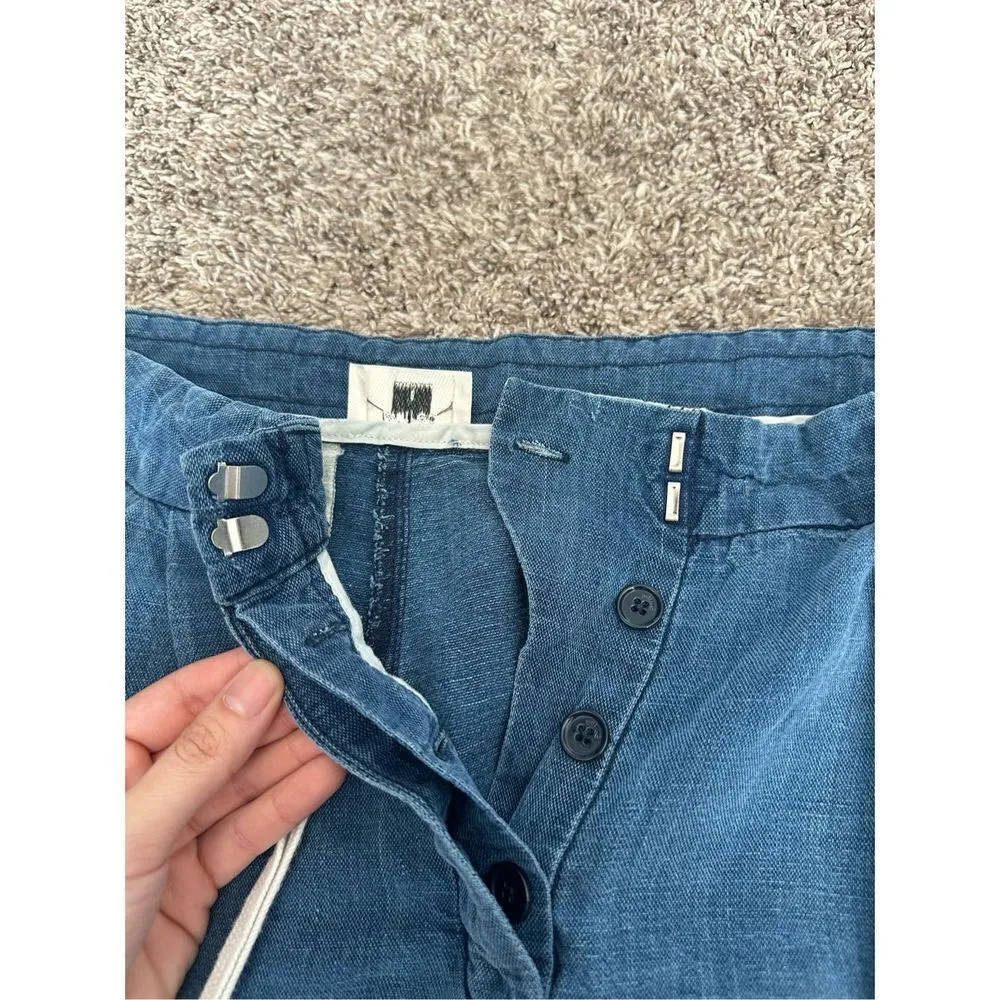 Aritzia Wilfred Allegra Denim Linen Blend Blue Shorts Tie Waist Women’s Size 6 Blue - Image 6