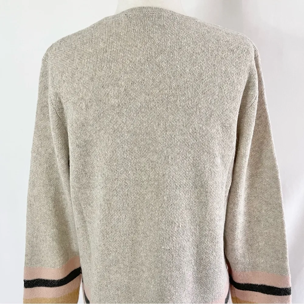 Striped Open Front Long Cardigan Grey Brown Pink Size Large - Image 10