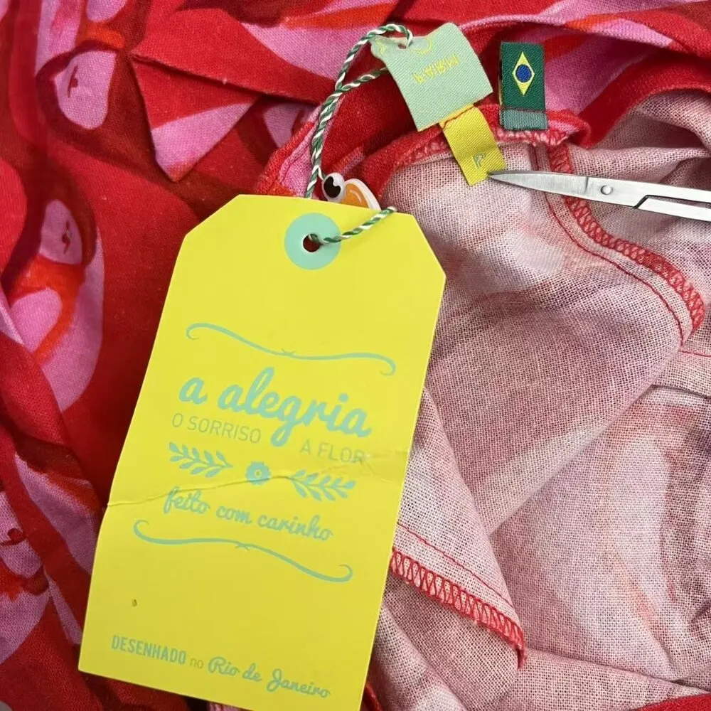 NWT Farm Rio Linen blend Copabanana Wrap Mini Dress Red Pink Size S - Image 14