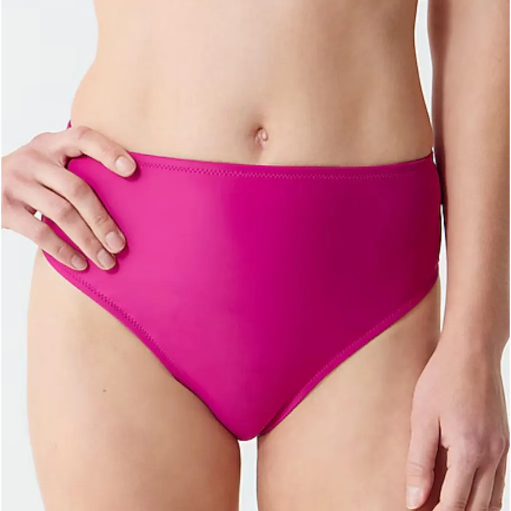 J. Crew Hallie High Waist Full Coverage Bikini Bottom Women's‎ M Radiant Fuchsia - Image 2