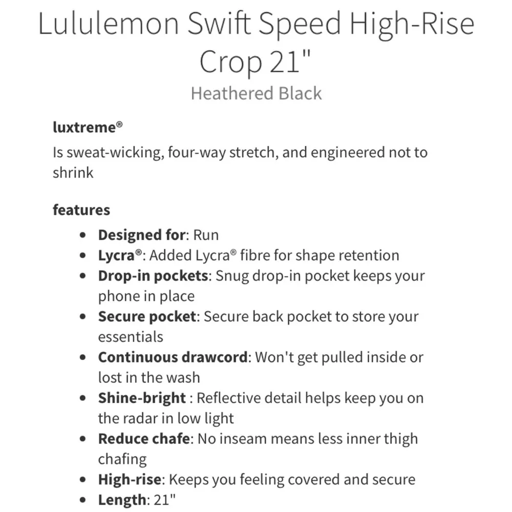 Swift Speed High Rise Crop 21" Heathered Black Leggings Size 2 - Image 16