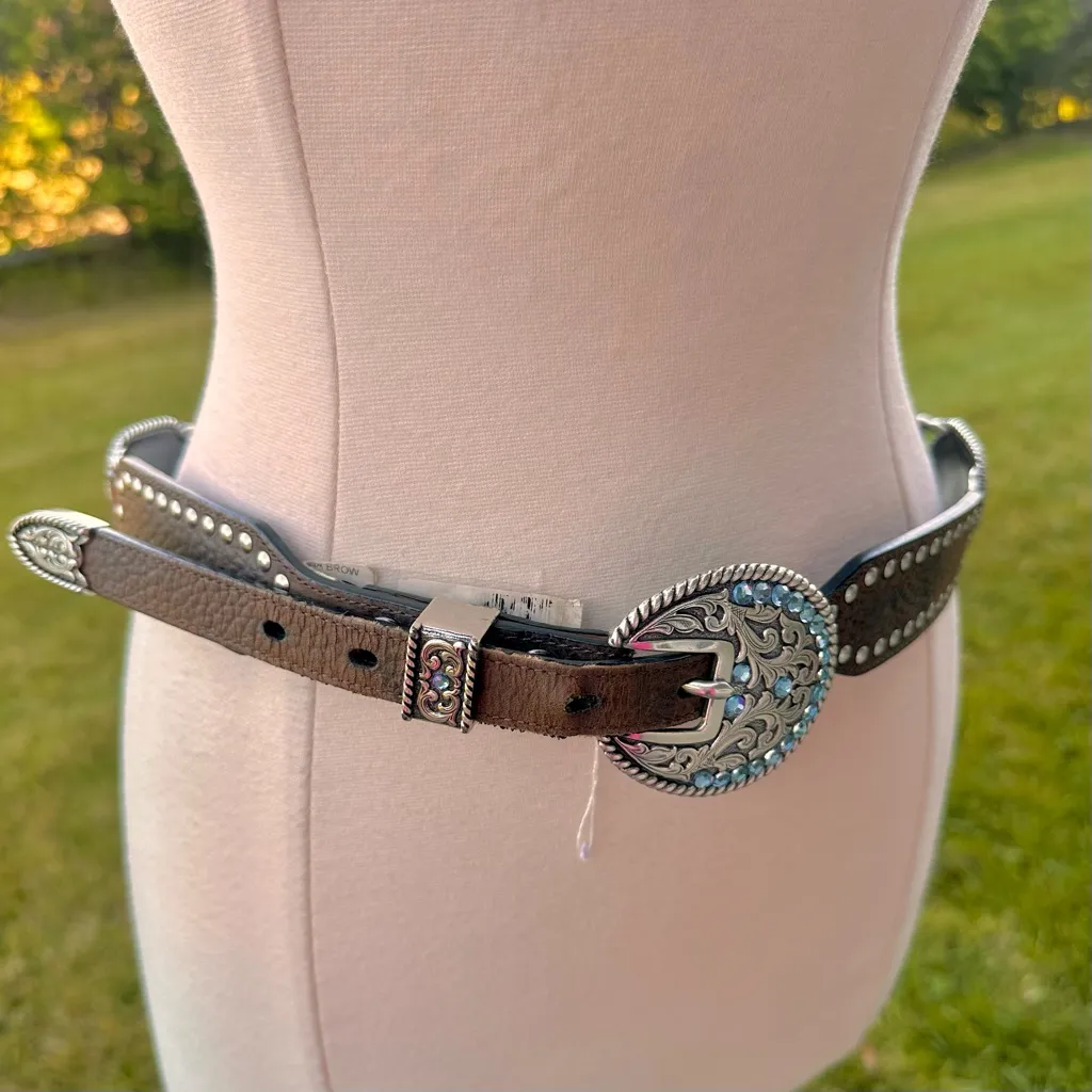 Ariat Women’s Handcrafted Brown Leather Belt Limited Edition Rhinestone Buckle - Image 3