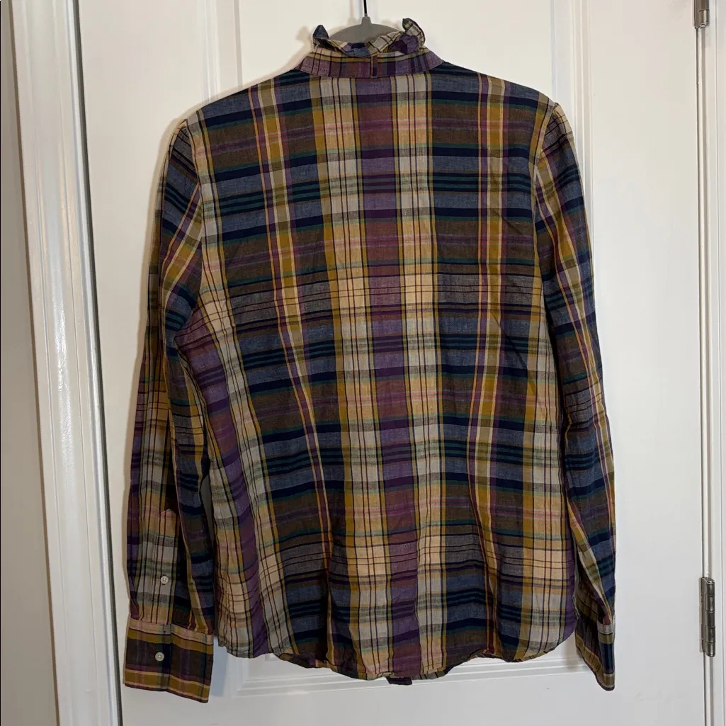 Ralph Lauren Button-Up Top Ruffle Collar Size Large Linen Cotton - Image 5