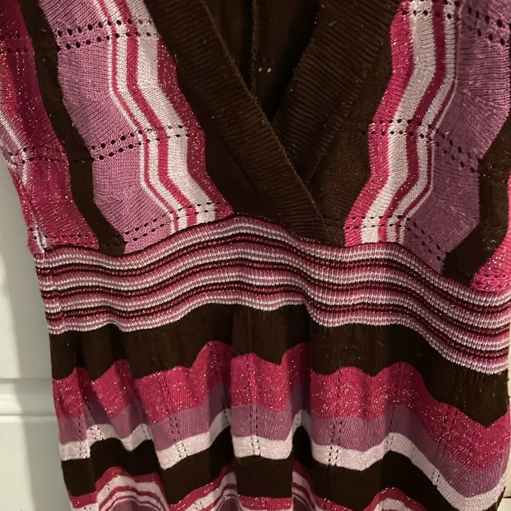 ABSOLUTELY Purple, Brown & Pink Colors Short Sleeve Long Knit Top Size Medium - Image 2