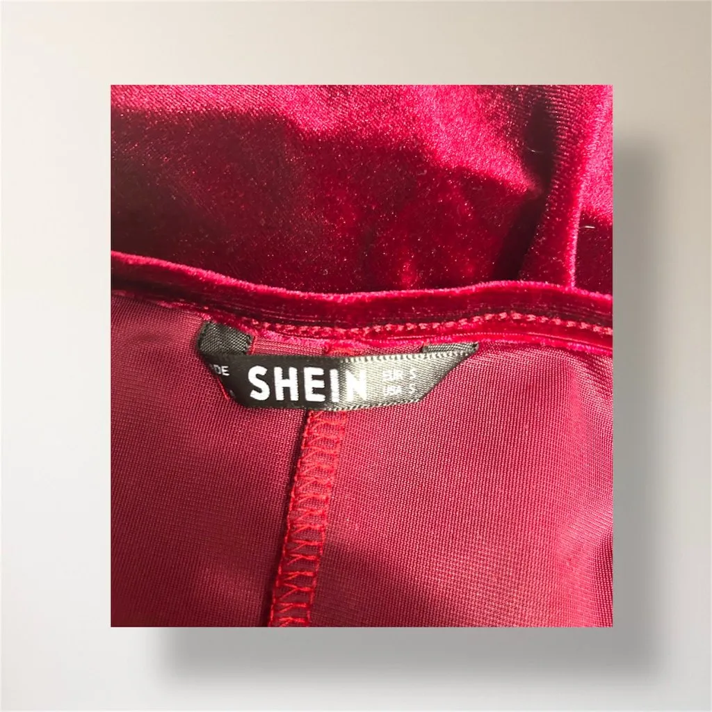 Shein S‎ Red Velvet V Neck Bodycon Mini Dress Short Sleeve Party Whimsigoth - Image 6