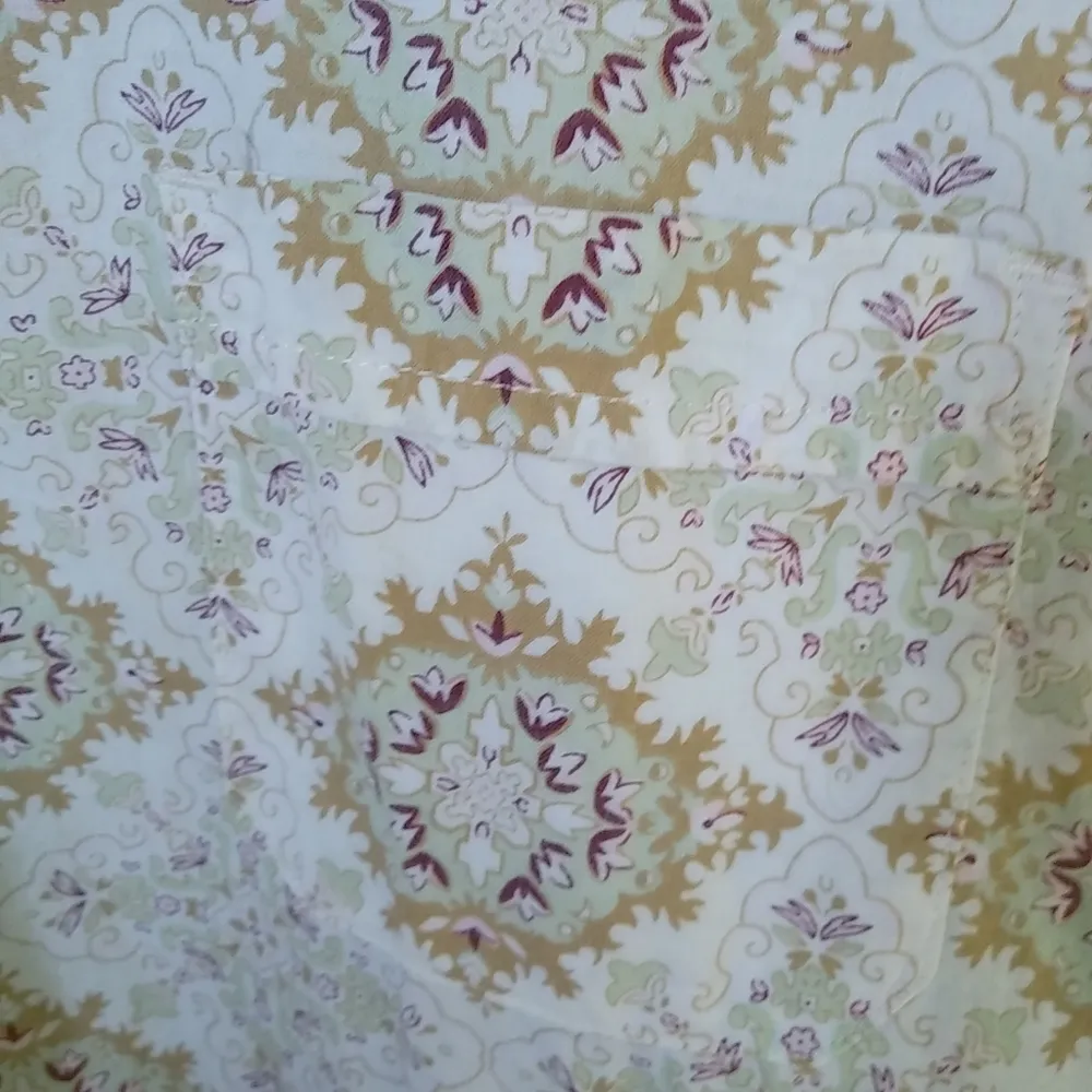 Old Navy L Royal Floral Gold Berry Collared Long Sleeved Cotton Top Workwear - Image 5