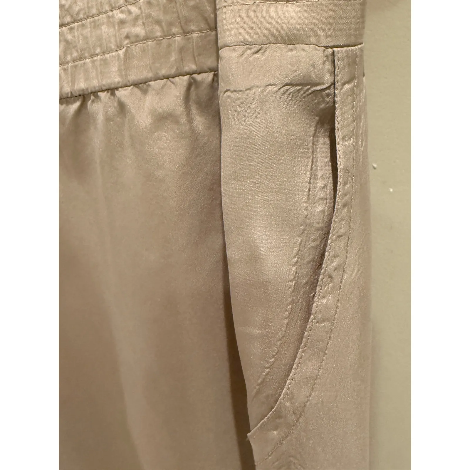 Vivienne Tam Silk Wide Leg Pants Beige Elastic Waist Drawstring Size L - Image 8