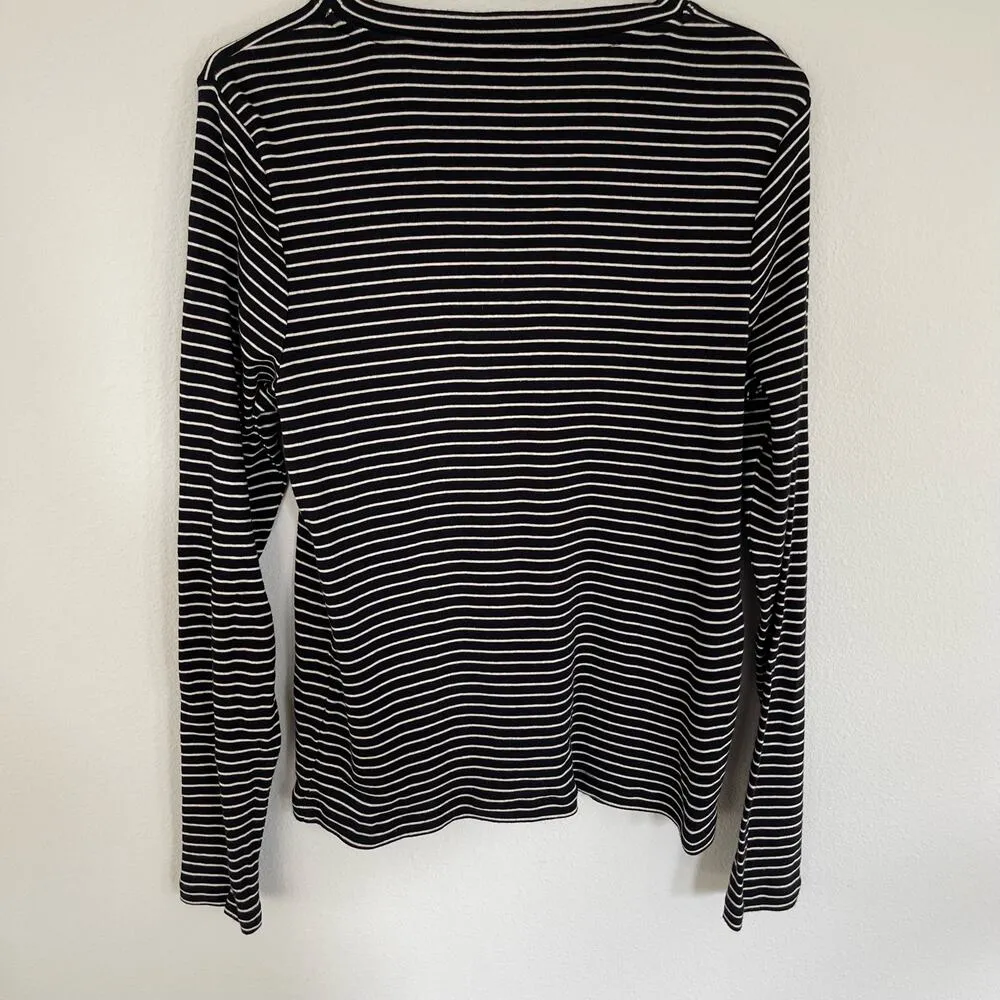 WHISTLES Striped Essential Slim Crewneck Top Black - Image 4