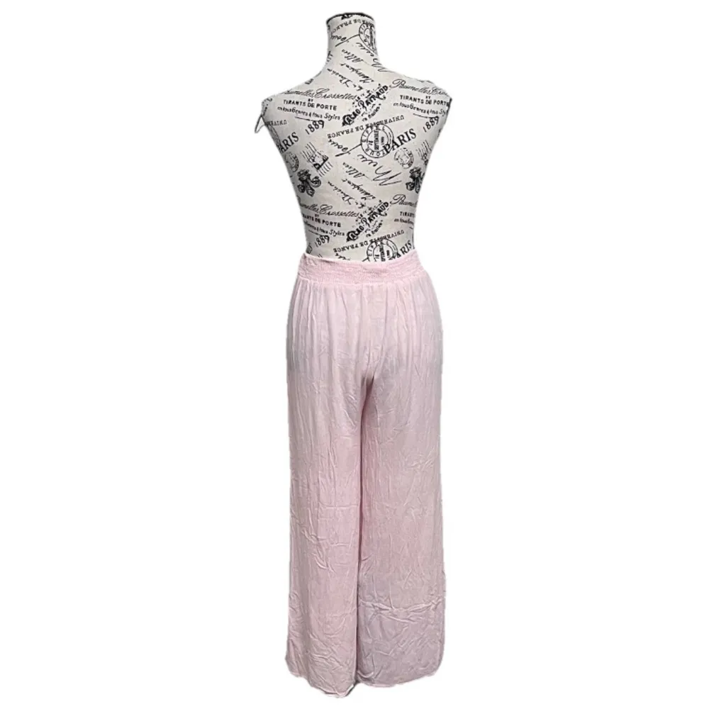 SaltyLemon Pink Gauze Palazzo Wide Leg Pants Women’s L Beach Coastal Boho Hippie - Image 5