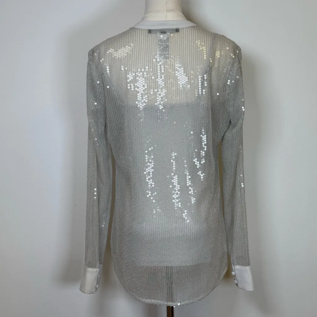 White House Black Market Sheer Sequin Button-Down Blouse & Cami Women’s Small - Image 5