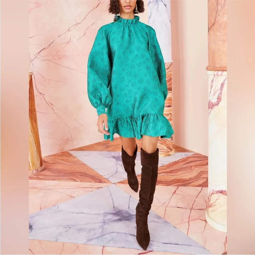 Ulla Johnson Emilia Dress in Turquoise Size 0 Textured Mock Neck Mini Dress‎ - Image 16