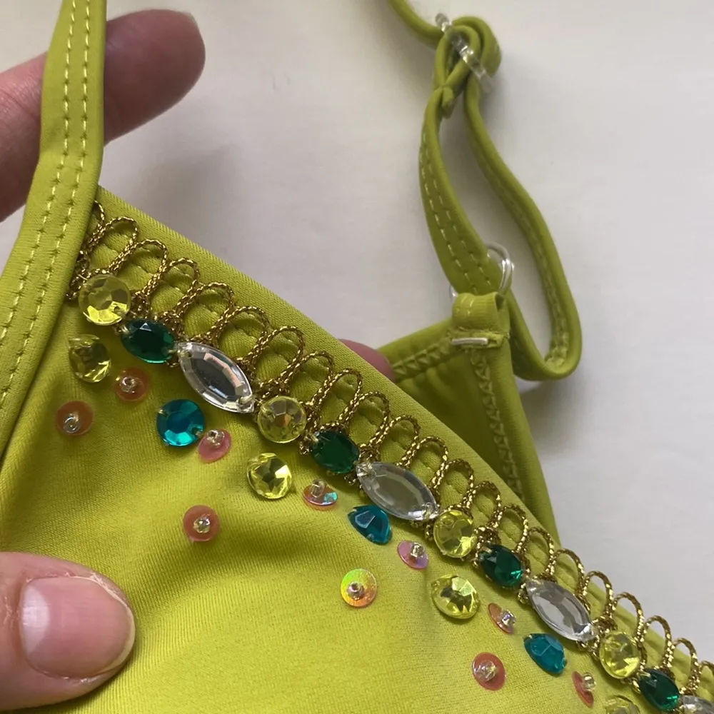 Y2K vintage Newport News bejeweled v-neck one piece swimsuit, size 12 tall - Image 3