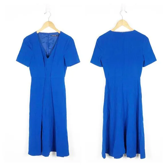 Black Halo Cobalt Blue Crepe Sheath Midi Dress Size 4 Short Sleeves Cocktail - Image 2